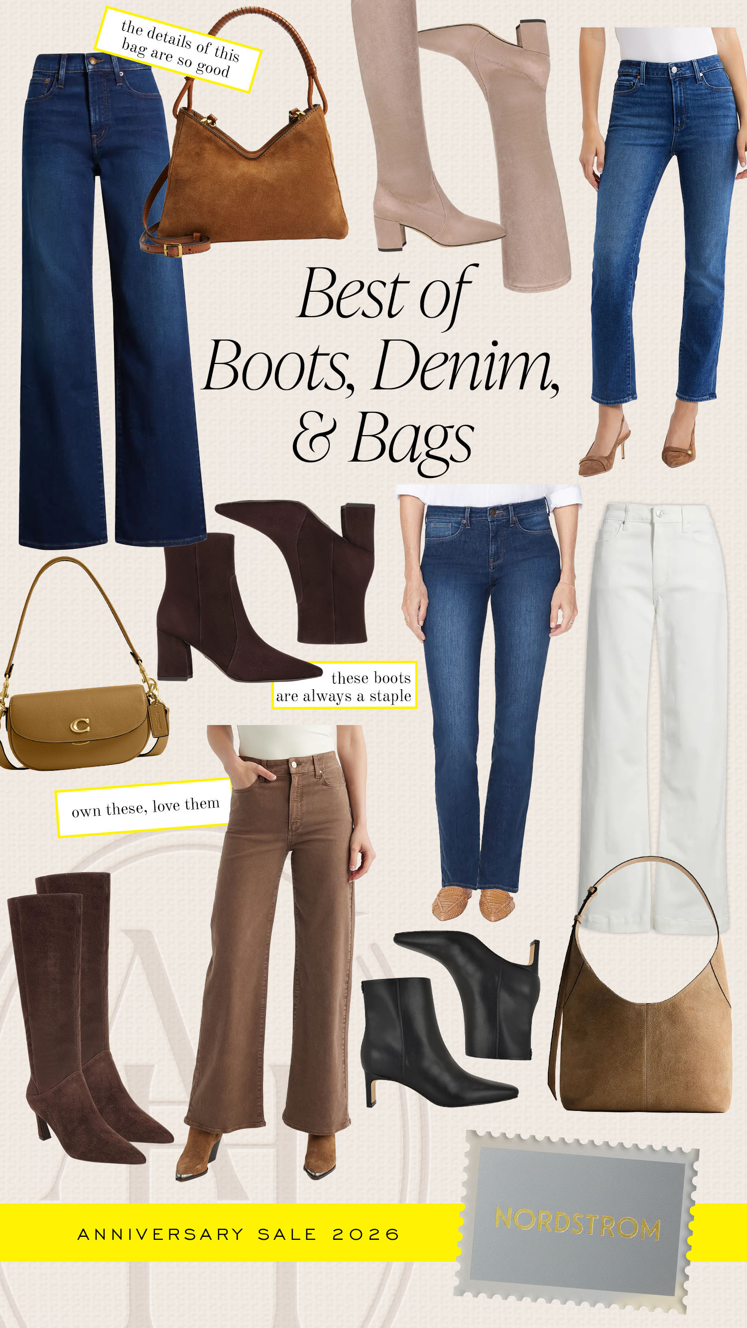 Nordstrom Anniversary best of boots, jeans and bags. A suede shoulder bag, wide leg denim and chocolate colored bootie are high on my list.  

 #LTKootd #LTKSaleAlert #LTKWorkwear