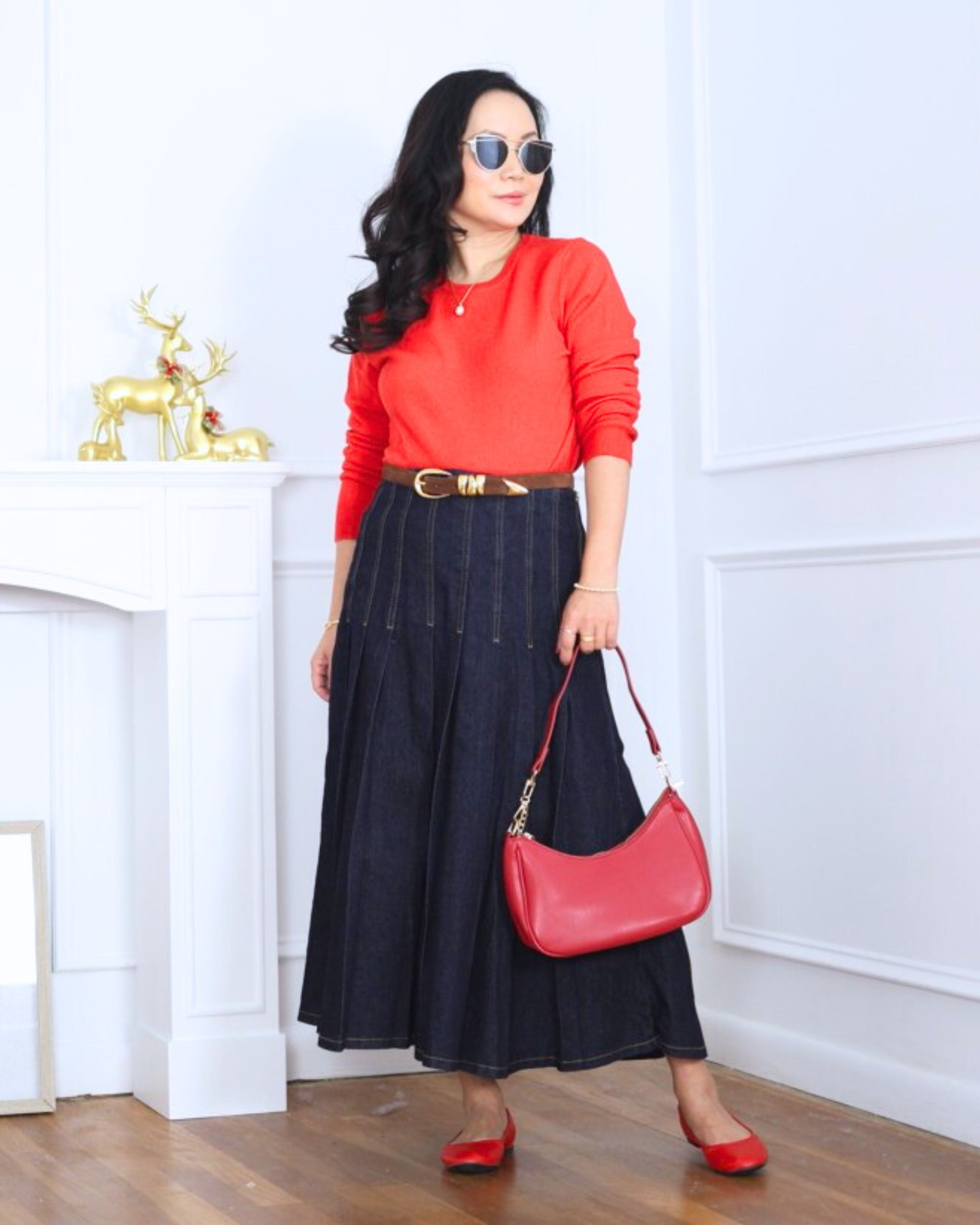 Adding a pop of red to my everyday look — this cashmere sweater from Macy’s paired with a pleated denim skirt from Walmart, plus a bag and flats from Amazon, feels cozy, fun, and effortlessly put together. I’m 5’2, wearing size XS.

#LTKOver40 #LTKPetite #LTKootd