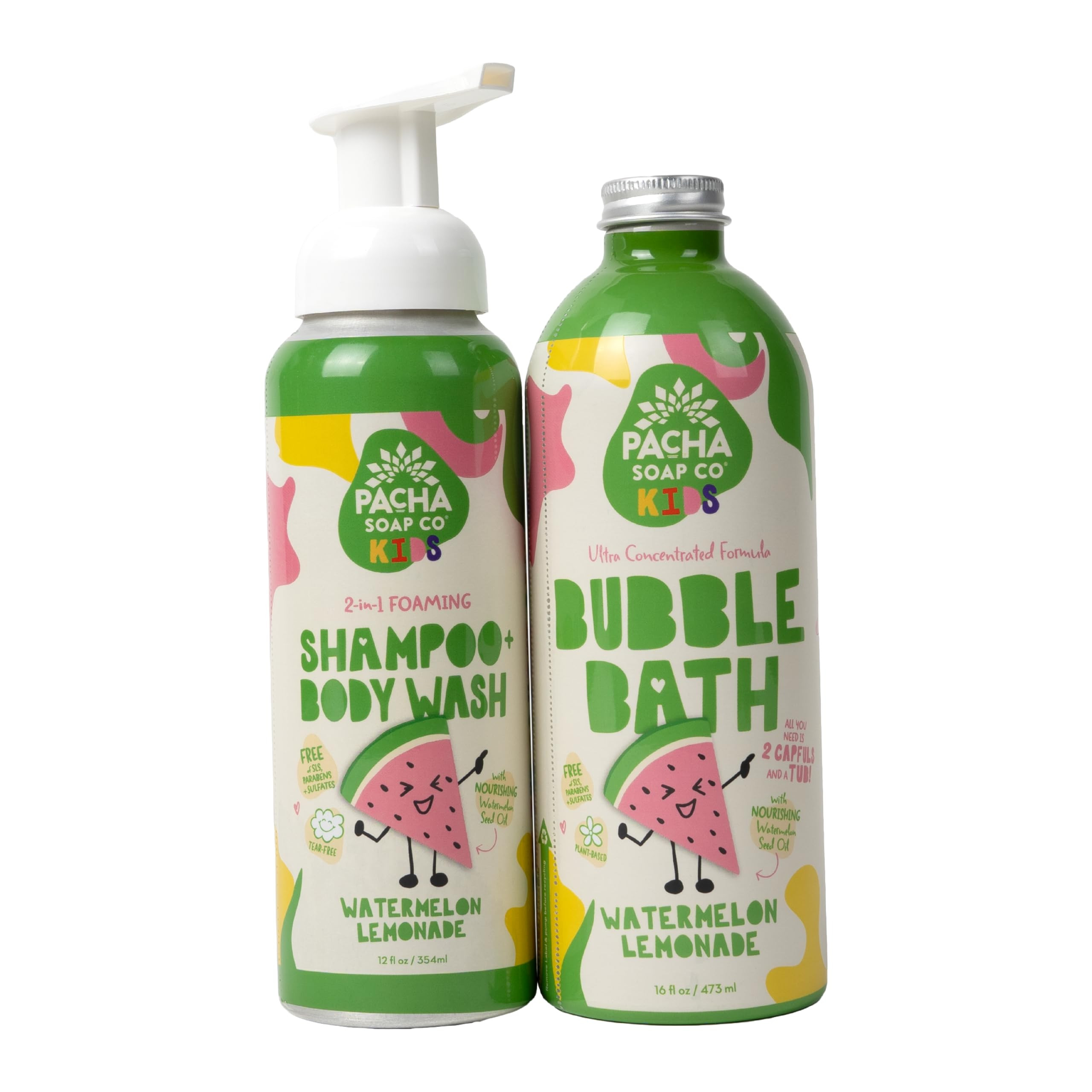 Pacha Soap Co. Kids Shampoo + Body Wash and Bubble Bath Combo, Watermelon Lemonade - Sudsy Cleans... | Amazon (US)