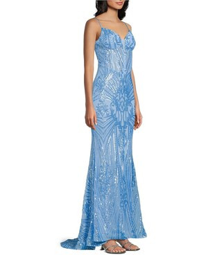 B. Darlin Sequin Patterned Sweetheart Neck Illusion Bustier Lace-Up-Back Dress | Dillard's | Dillard's