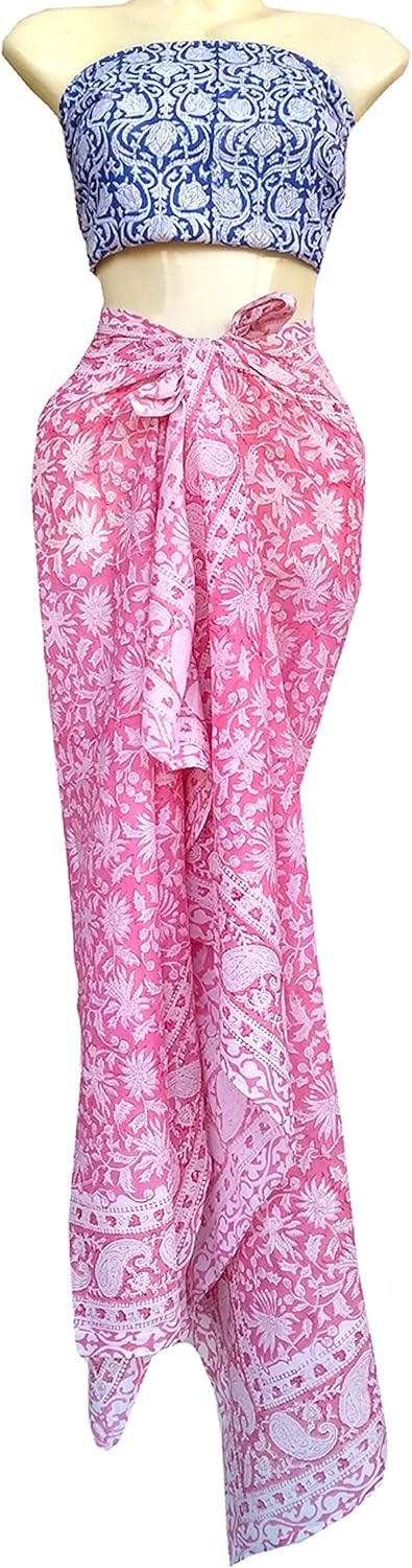 Rastogi Handicrafts 100% Cotton Hand Block Print Sarong Womens Swimsuit Wrap Cover Up Long (73" x... | Amazon (US)