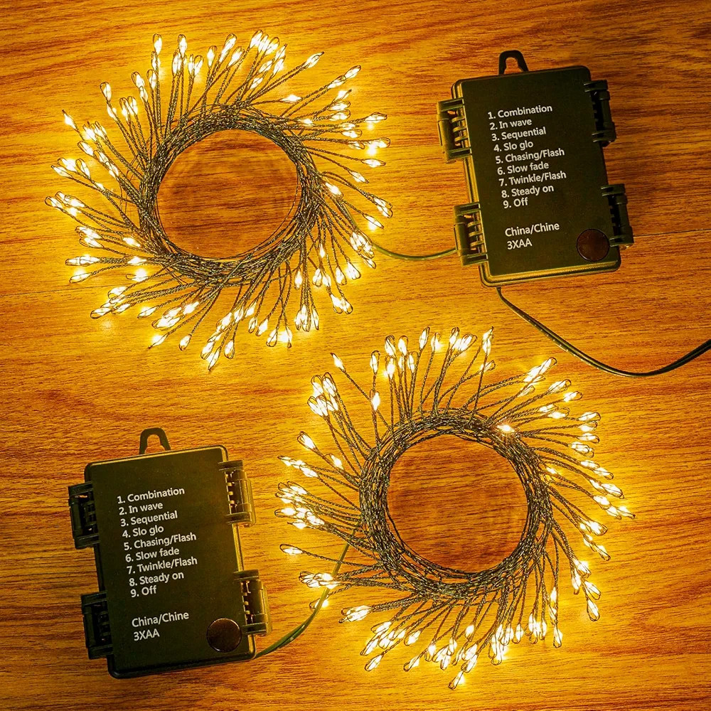 2Pack Fairy Lights Battery Operated, 10 FT 120LED Twinkle Firecracker String Lights with Timer, 8... | Amazon (US)