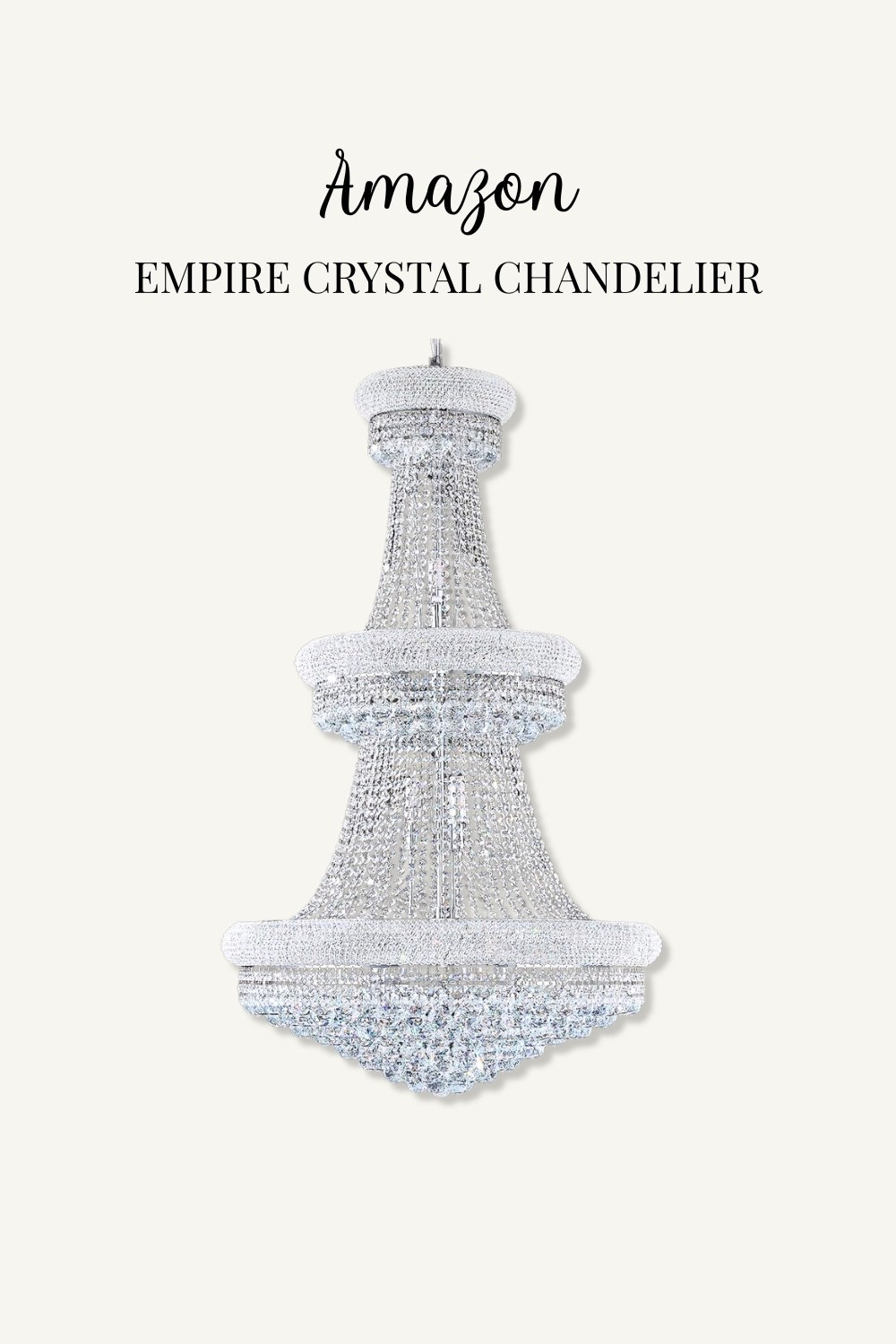 The Empire Crystal Chandelier from Amazon brings timeless elegance and a touch of glamour to any space. Its sparkling crystal details and statement-making design create a luxurious focal point, adding beautiful light and sophistication to the room.