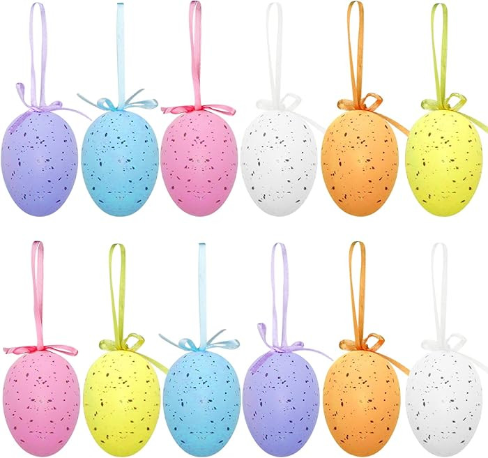 12Pcs Easter Eggs Decorations Hanging Ornaments Colorful for Easter Basket Tree Decor Party Favor... | Amazon (US)