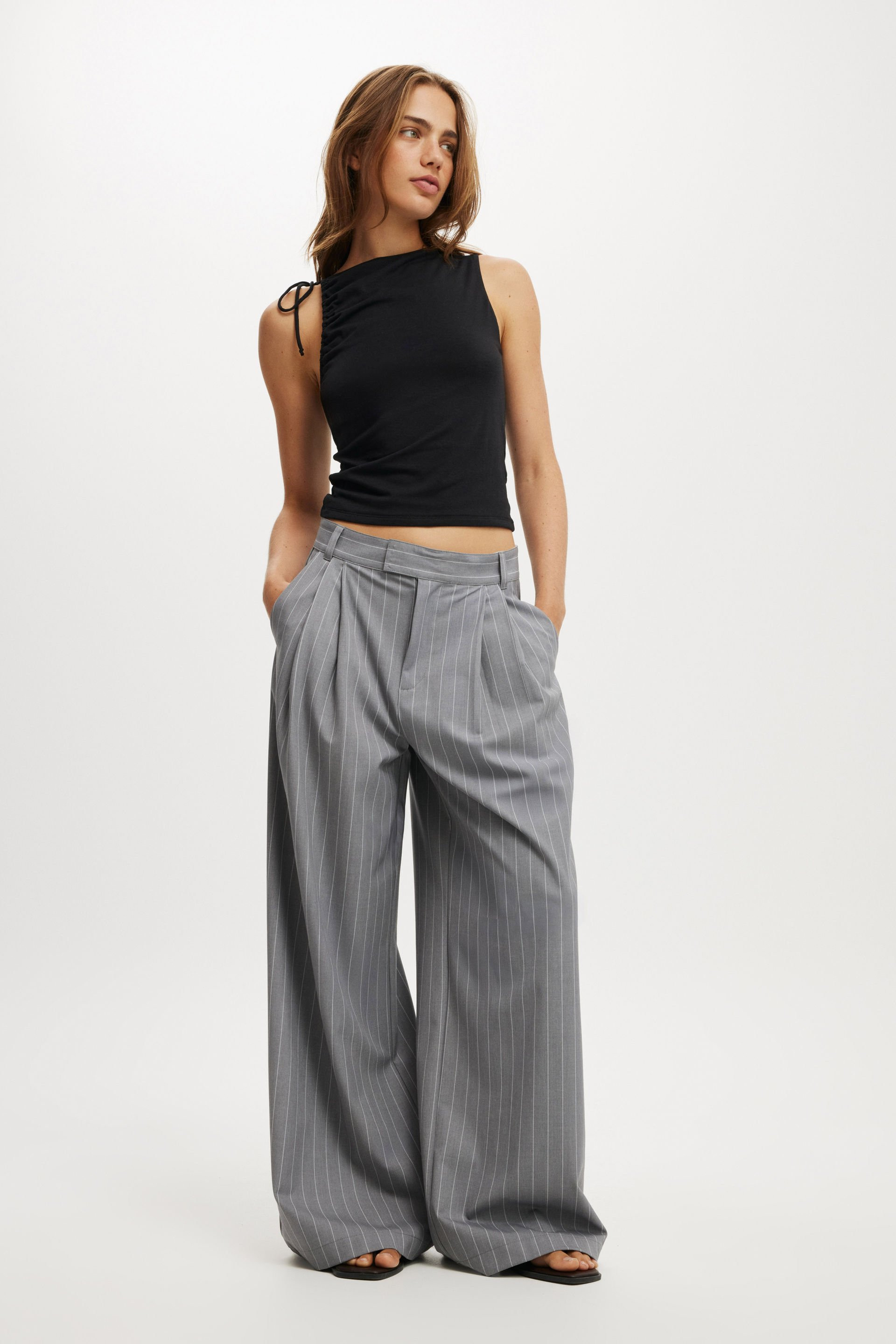 Cotton On Women - Izzy Pleated Suiting Pant - Grey pinstripe | Cotton On (ANZ)