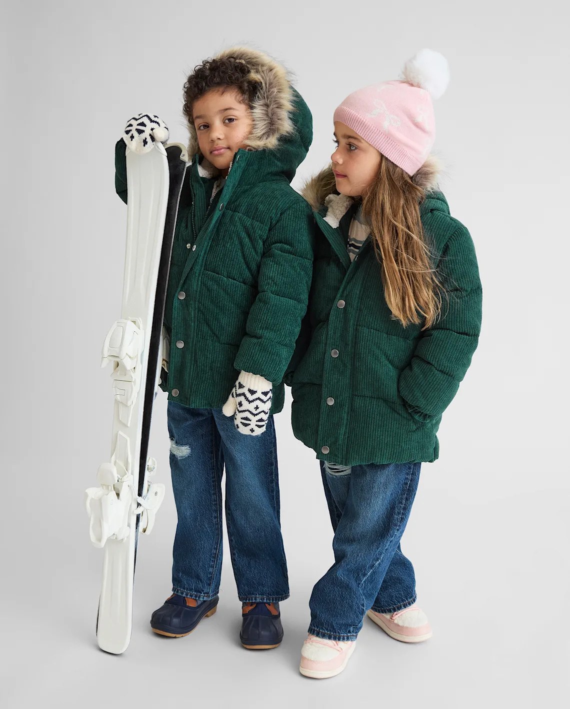 Baby And Toddler Embroidered Tree Corduroy Puffer Jacket - green | The Children's Place