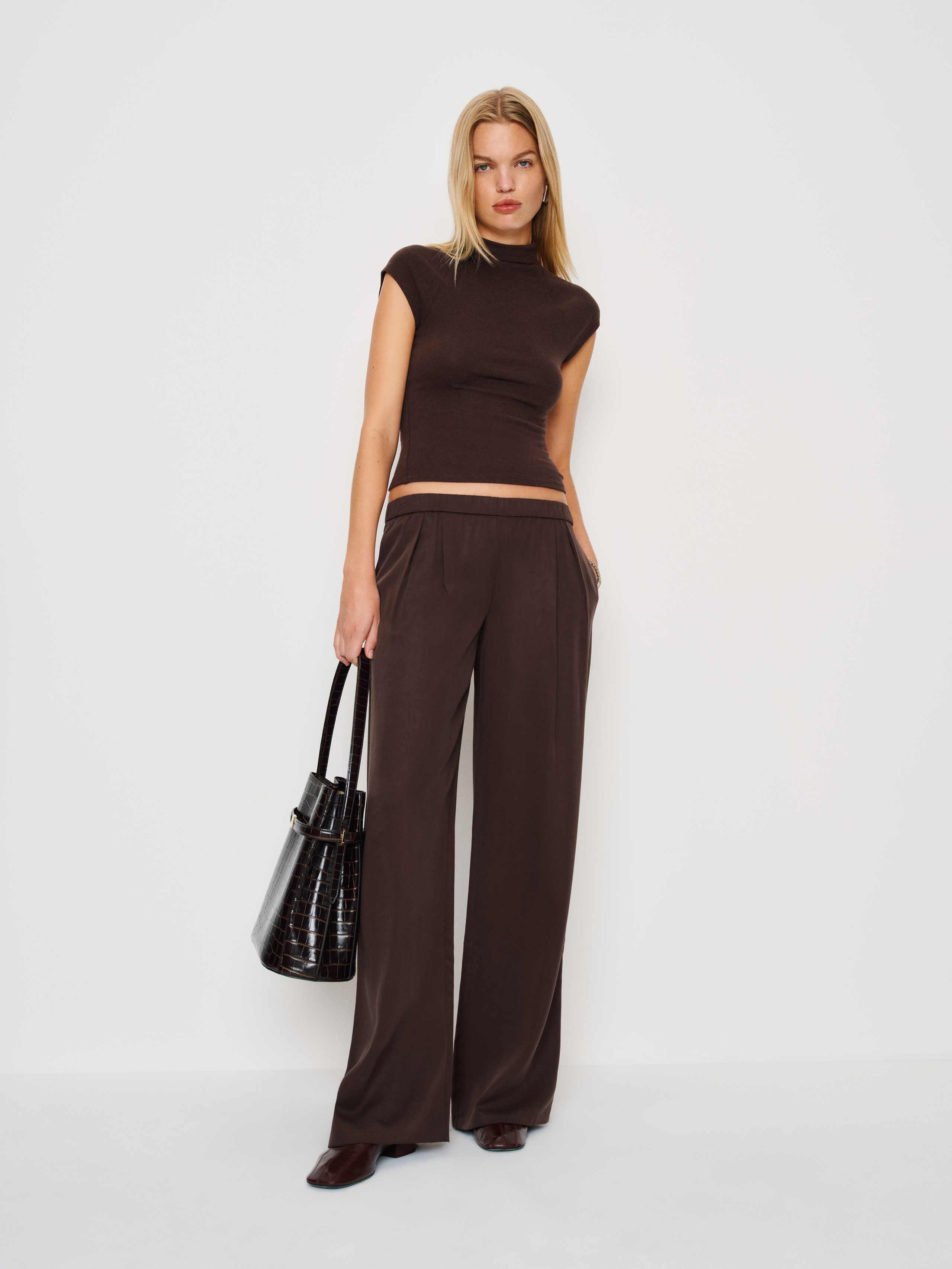Reformation Marion Low Rise Pant Brown Large | Reformation (Global)
