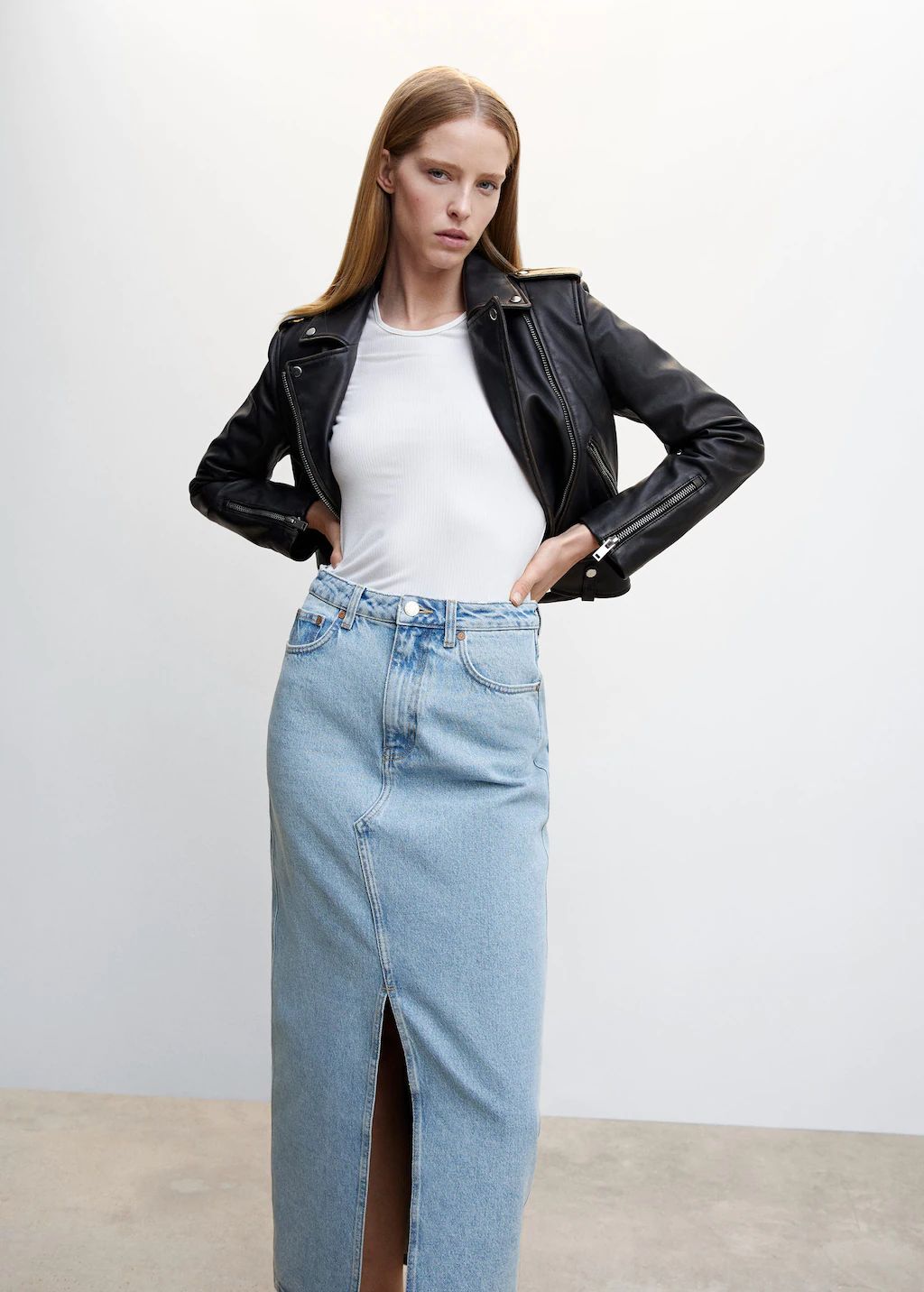 Slit denim skirt -  Women | Mango United Kingdom | MANGO (UK)