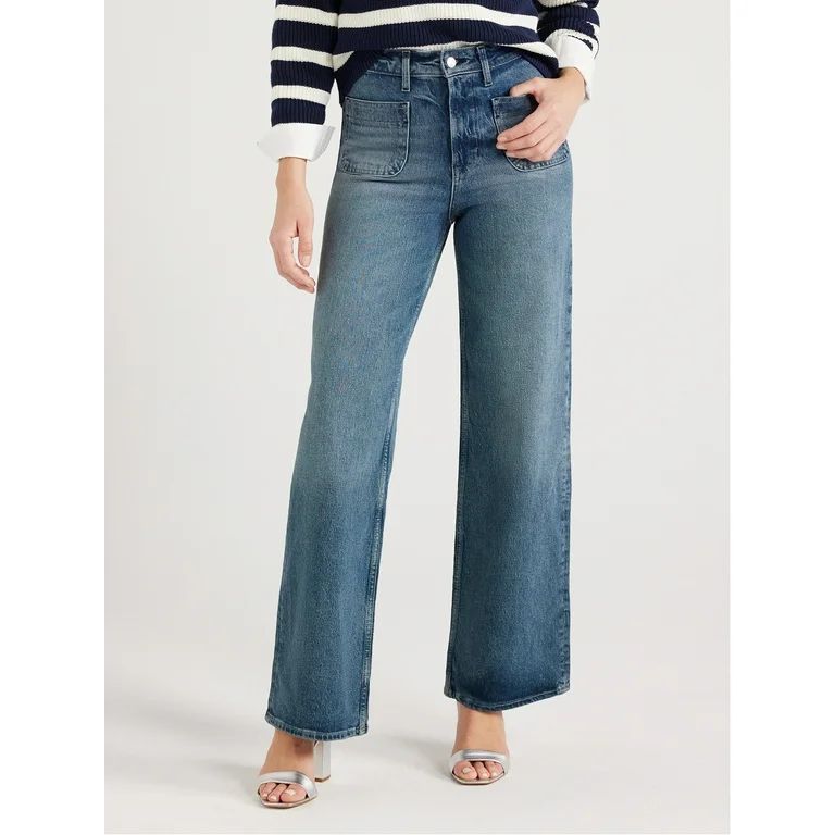 Free Assembly Women's Patch Pocket Wide Leg Jeans, 31” Inseam, Sizes 0-22 - Walmart.com | Walmart (US)