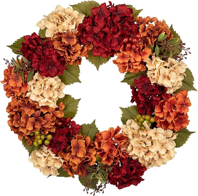 Fall Wreaths for Front Door, 24 inch Autumn Wreath with Hydrangeas Berries Large Fall Door Wreath... | Amazon (US)