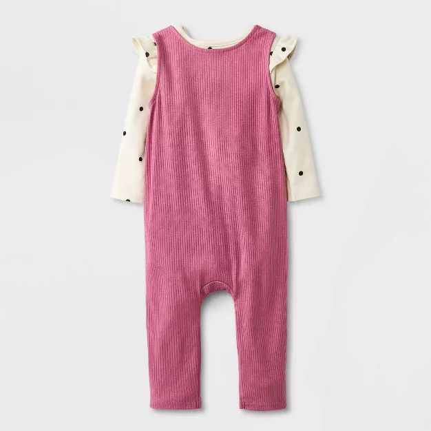 Baby Girls' Ribbed Dungaree Set - Cat & Jack™ Dark Pink | Target