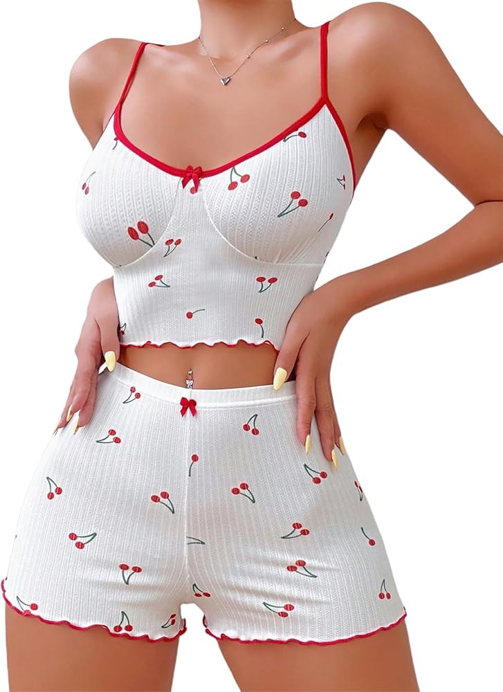 Hilinker Women's Spaghetti Strap Cami Top and Short Pajama Set Letter Print 2 Piece PJ Set | Amazon (US)