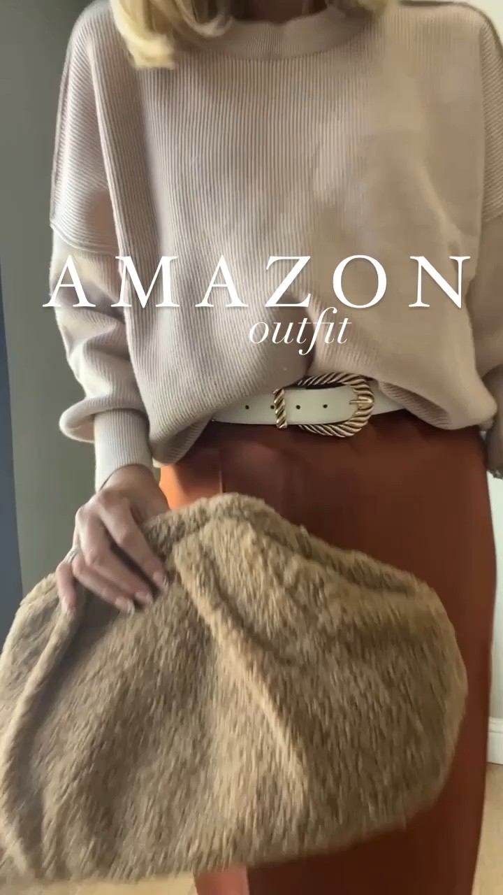 Amazon fashion work wear outfit 
Sweater - size M (khaki)
Skirt - Size M (Mahogani)
Heels - go up 1 full size 
Belt and similar clutch linked 

#LTKworkwear #LTKunder50 #LTKunder100