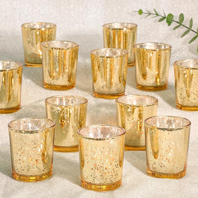 KEYWING 24PCS Gold Glass Votive Candle Holders,Tea Lights Candles Holders for Table Centerpieces,... | Amazon (US)