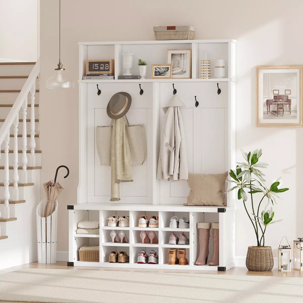 Garvee Hall Tree with Bench & Shoe Storage, 3-in-1 Wider Entryway Bench with Coat Rack & Adjustab... | Target