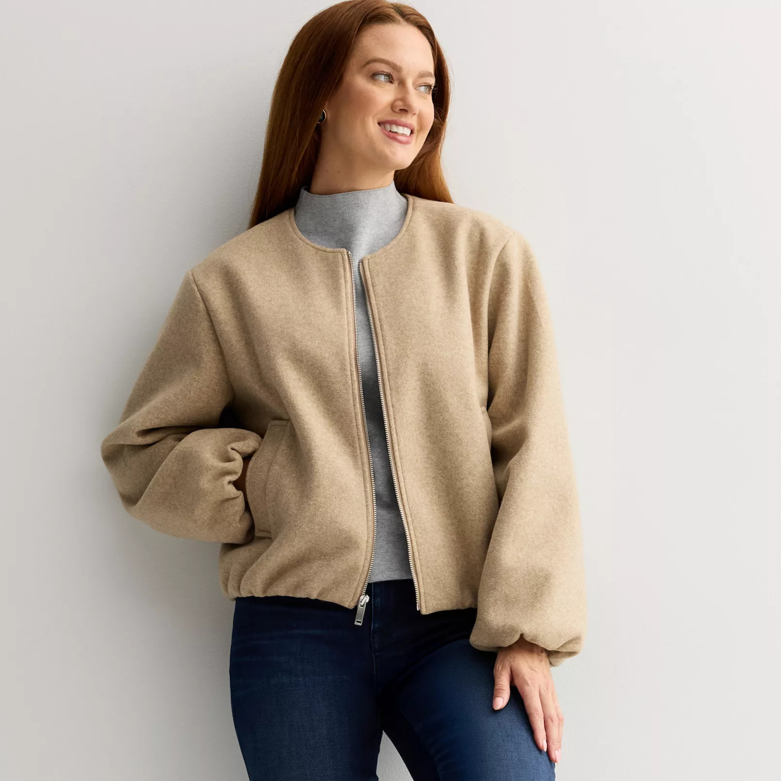 Women's Nine West Zip Front Bubble Sleeve Jacket | Kohl's