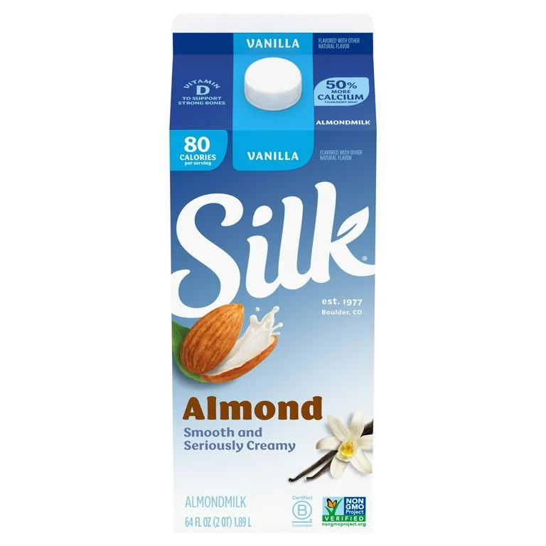Silk Dairy Free, Gluten Free, Vanilla Almond Milk, 64 fl oz Half Gallon | Walmart (US)