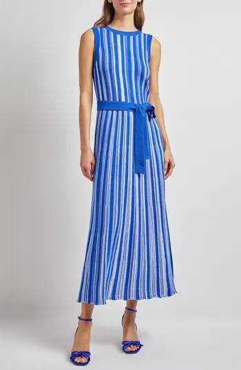Misook Modern Fit Sleeveless Rib Knit Dress in Aegean Bl/wt at Nordstrom Rack, Size Medium | Nordstrom Rack