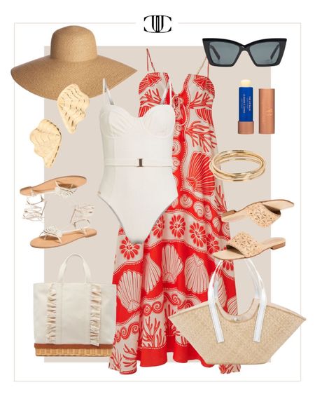 Here are a few ideas for what to wear on Memorial Day depending on what activities you have planned. 

Maxi dress, linen maxi dress, slides sandals, sun hat, sunglasses, tote bag, summer outfit, summer look, bathing suit, one piece swimsuit