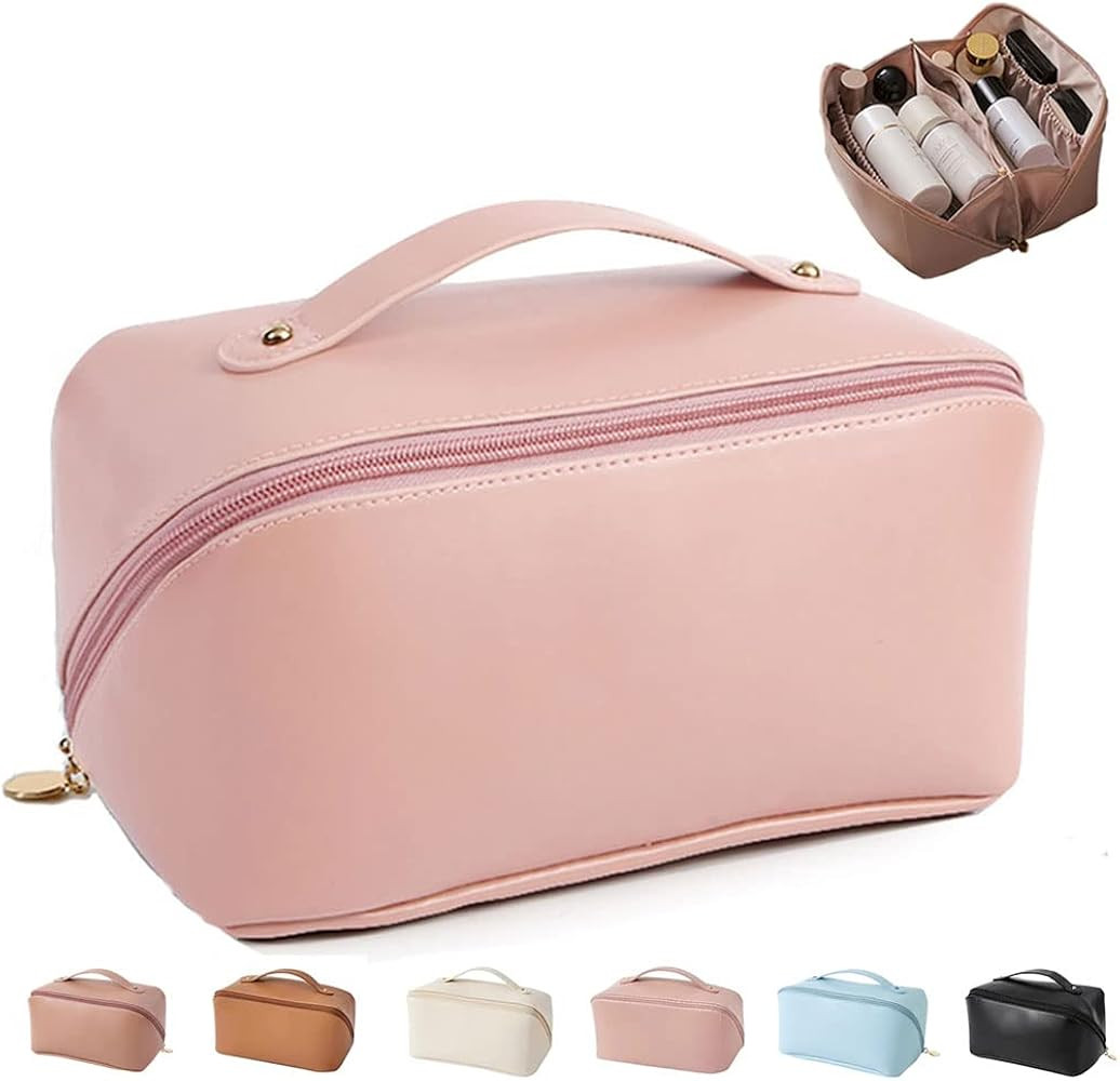 MINGRI Large Capacity Travel Cosmetic Bag for Women,Makeup Bag Travelling PU Leather Cosmetic Bag... | Amazon (US)