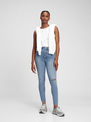 Sky High Rise Distressed True Skinny Jeans with Secret Smoothing Pockets | Gap (US)