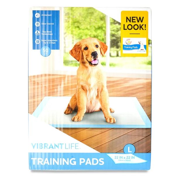Vibrant Life Training Pads, Large, 22 in x 22 in, 50 Count | Walmart (US)