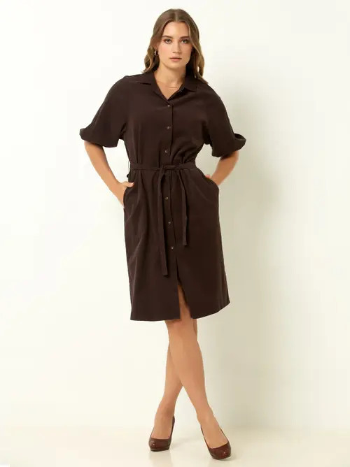 Single Stitch Corduroy Midi Shirtdress in Chocolate at Nordstrom, Size Medium | Nordstrom