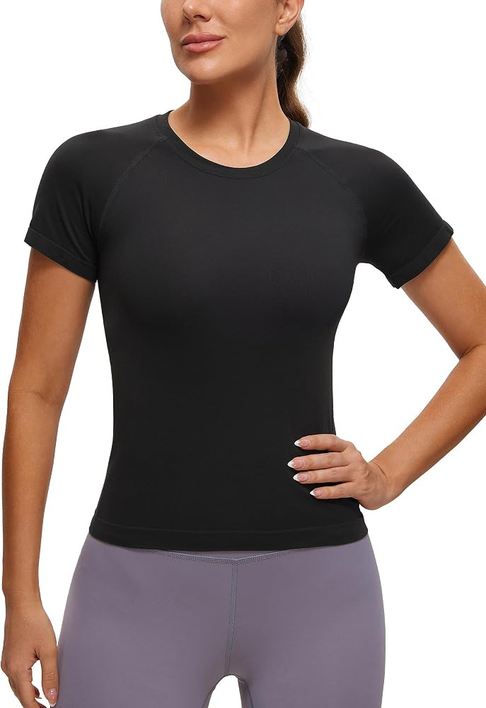 CRZ YOGA Women's Seamless Workout Tops Breathable Short Sleeve Gym Shirts Running Yoga Athletic T... | Amazon (US)