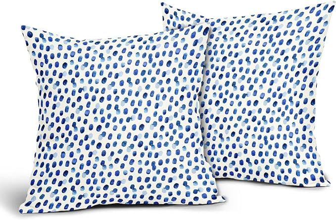 Sweetshow White and Blue Dot Pillow Covers 18x18 Inch Watercolor Brushstroke Polka Dot Throw Pill... | Amazon (US)