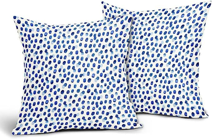 Sweetshow White and Blue Dot Pillow Covers 18x18 Inch Watercolor Brushstroke Polka Dot Throw Pill... | Amazon (US)