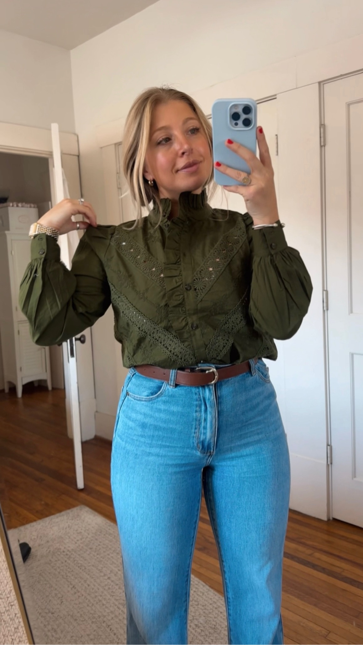 Fall Ruffle Detail Dark Green Top for fall. Fits TTS wearing a size small! 

#LTKMidsize #LTKSeasonal #LTKStyleTip