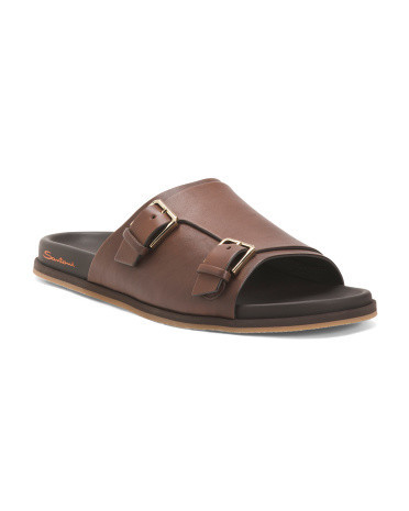 Leather Double Monk Strap Slide Sandals for Men | Leather/Man-Made Sole | Marshalls
