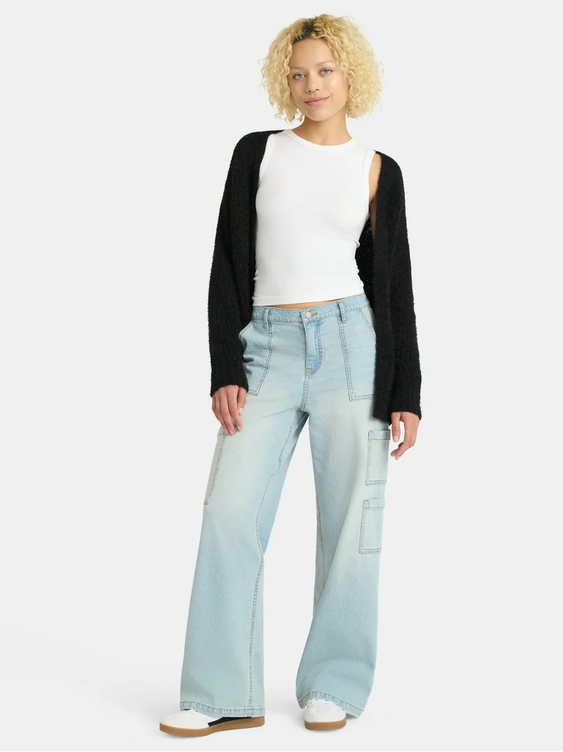 No Boundaries Wide Leg Cargo Jeans, 31'' Inseam, Women's | Walmart (US)