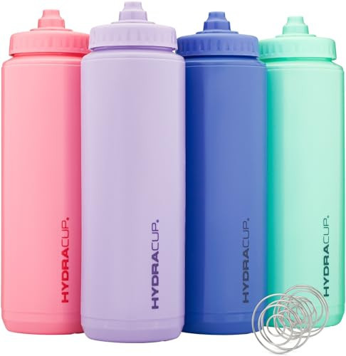 Hydra Cup Sport [4 Pack] 32 oz Squeeze Water Bottles, Fast Flow Sports Water Bottle with Ball Blender Whisk, Bike & Cycling Water Bottle, Travel To Go, BPA Free (Bright Colors) | Amazon (US)