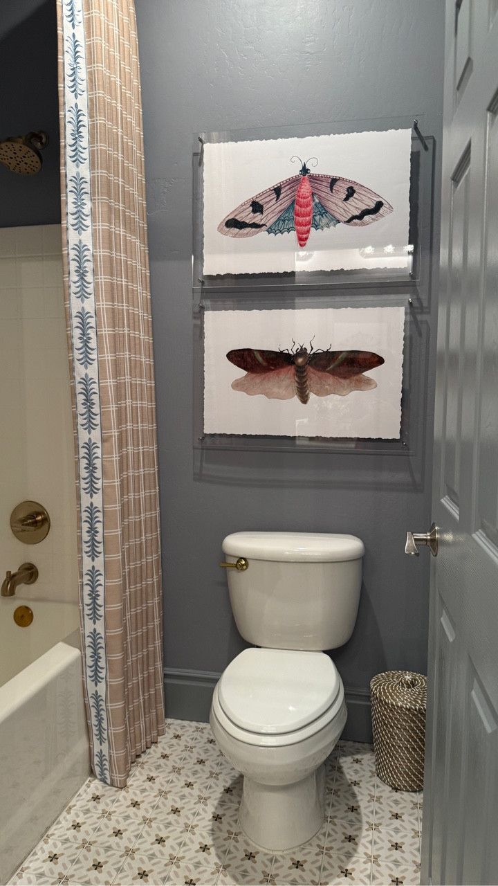 Like moths to light, we’re drawn to what quietly captivates us 🦋

These Titali in Acrylic prints from @scoutdesignstudio are as bold and offbeat as they are beautiful. The blush and blue tones play so beautifully with the tile and drapery trim in this space — but the real magic? Creating a one-of-a-kind bathroom for the little girl who inspired it.

I’ve always been drawn to art that feels a little outside the norm — a touch eclectic, full of wonder, or an instant conversation starter — and Scout Design Studio nails that balance with their curated pieces every time.

#ad #WeScout 

#LTKSaleAlert #LTKFamily #LTKHome