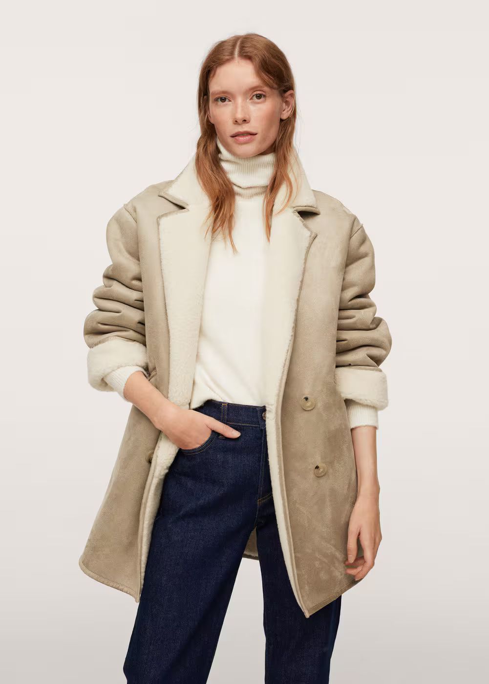 Faux shearling-lined lapel coat -  Women | Mango USA | MANGO (US)