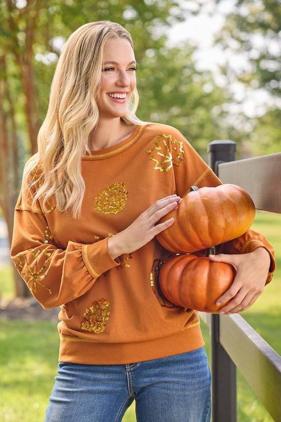 Sequin Fall Icon Sweatshirt | Cato Fashions