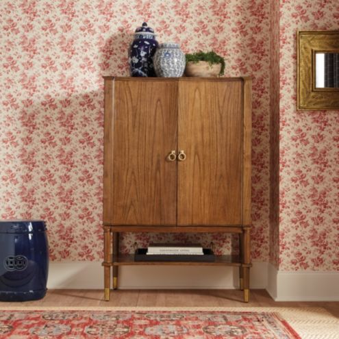 Anderson Chestnut Wood Bar Cabinet with Shelves, Doors and Wine Glass Storage Home Bar Furniture | Ballard Designs, Inc.