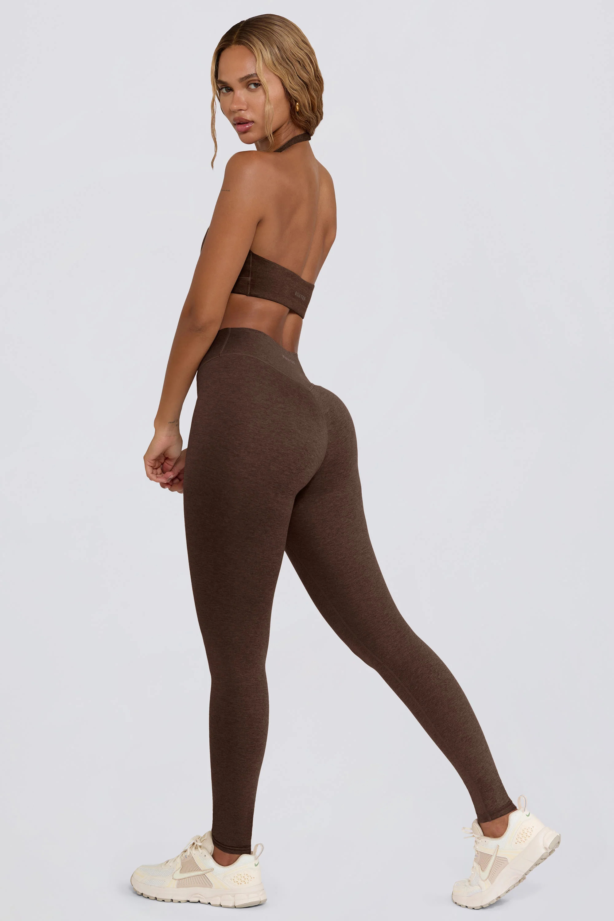 Ruched Mid-Rise Leggings in Pecan Marl | Oh Polly