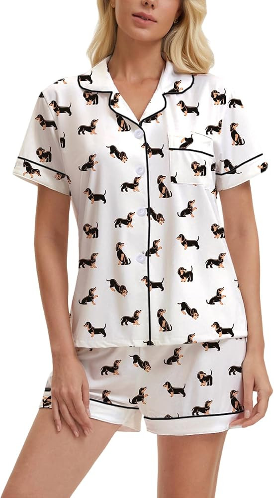 Women's Pajama Sets Button Down Nightwear Lounge Set, Pattern Print Two Piece Sleepwear Jammies O... | Amazon (US)