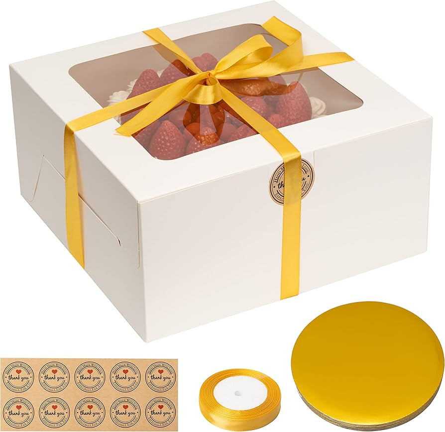 HAUS SPIRIT 20pcs Cake Boxes 10 inch | USA Assembled | 10x10x5 Bundt Cake Boxes | Gold | Amazon (US)