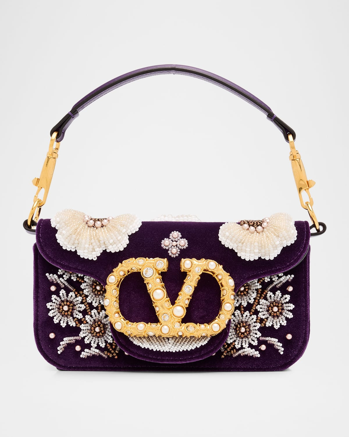 Loco Small Peonies Beaded Velvet Shoulder Bag | Neiman Marcus