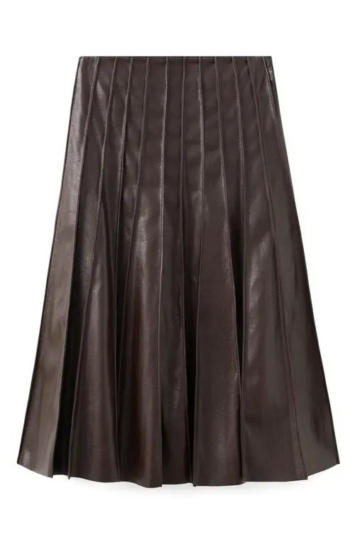 MANGO Dalia Pleated Faux Leather Midi Skirt in Brown at Nordstrom, Size 8 | Nordstrom