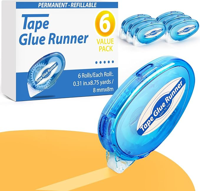 6 Pack Double Sided Tape Roller, 8mm x 315 Inch Permanent Adhesive Scrapbook Tape Dispenser Runne... | Amazon (US)