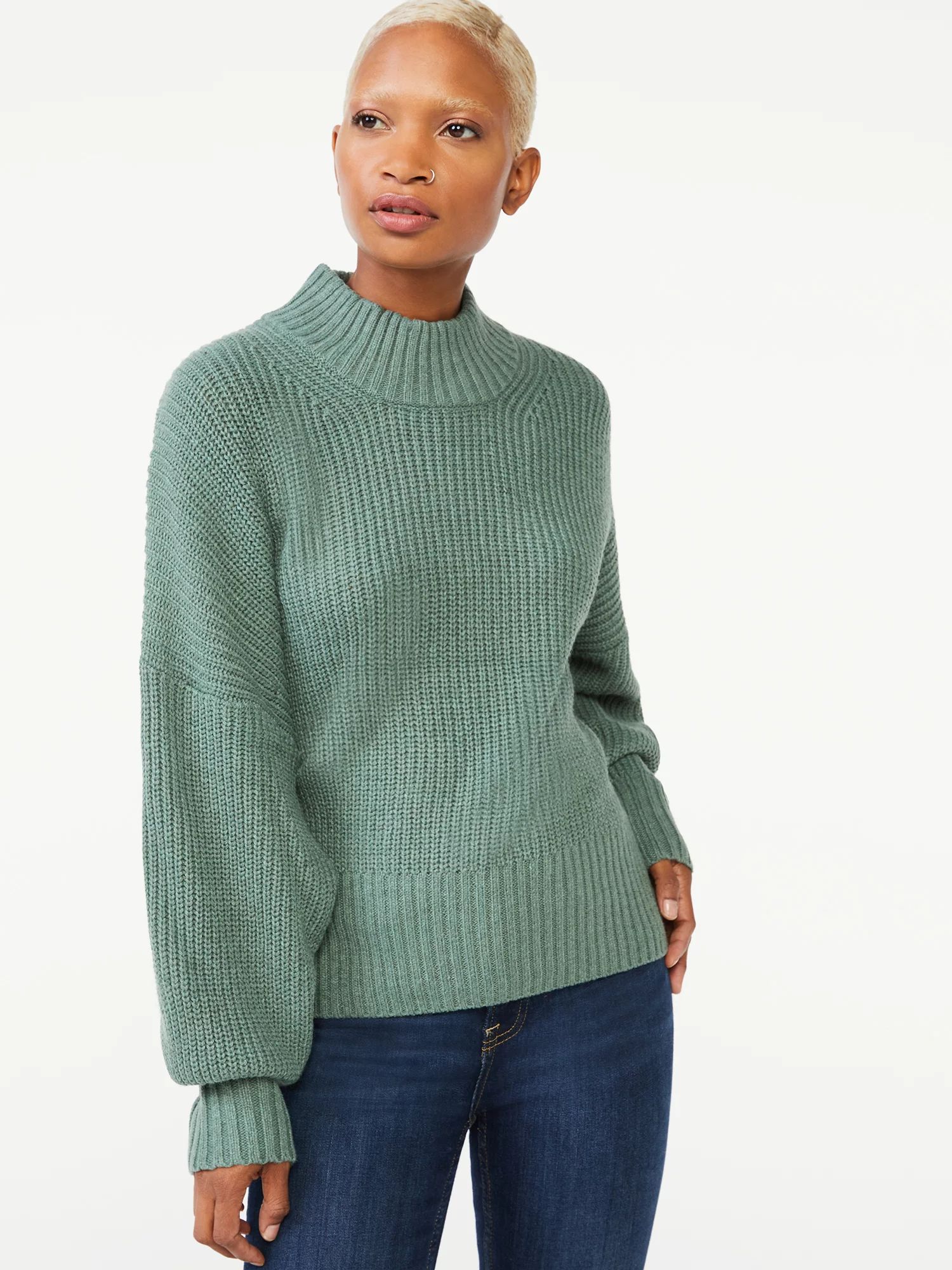 Free Assembly Women's Oversized Mock Neck Sweater - Walmart.com | Walmart (US)