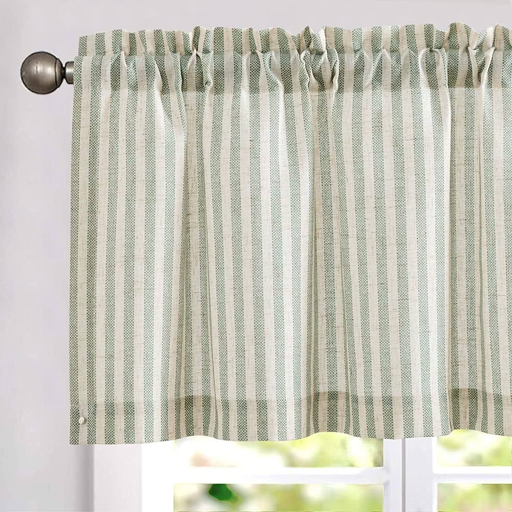 TOPICK Net Curtain Striped Linen Curtains with Stripes Kitchen Curtain Short Kitchen Curtains for... | Amazon (UK)