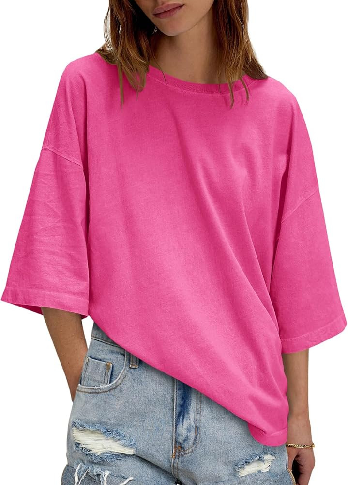 Tankaneo Womens Oversized Half Sleeve T-Shirts Summer Casual Crew Neck Tunic Tops Loose Fit Boxy ... | Amazon (US)