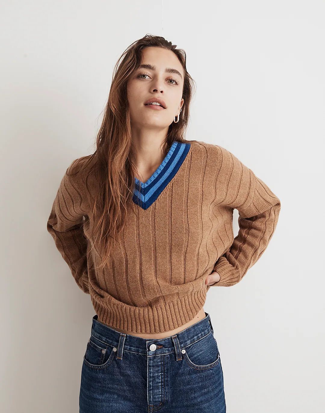 Tipped V-Neck Oversized Sweater | Madewell