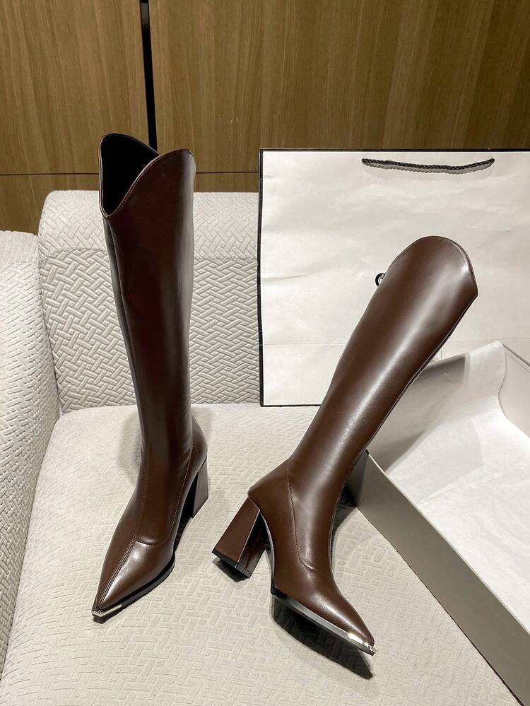 2025 High Quality Hot Selling Autumn New Mid-Heel Thick Heel Tall Boots, Versatile Fashion Over-T... | SHEIN