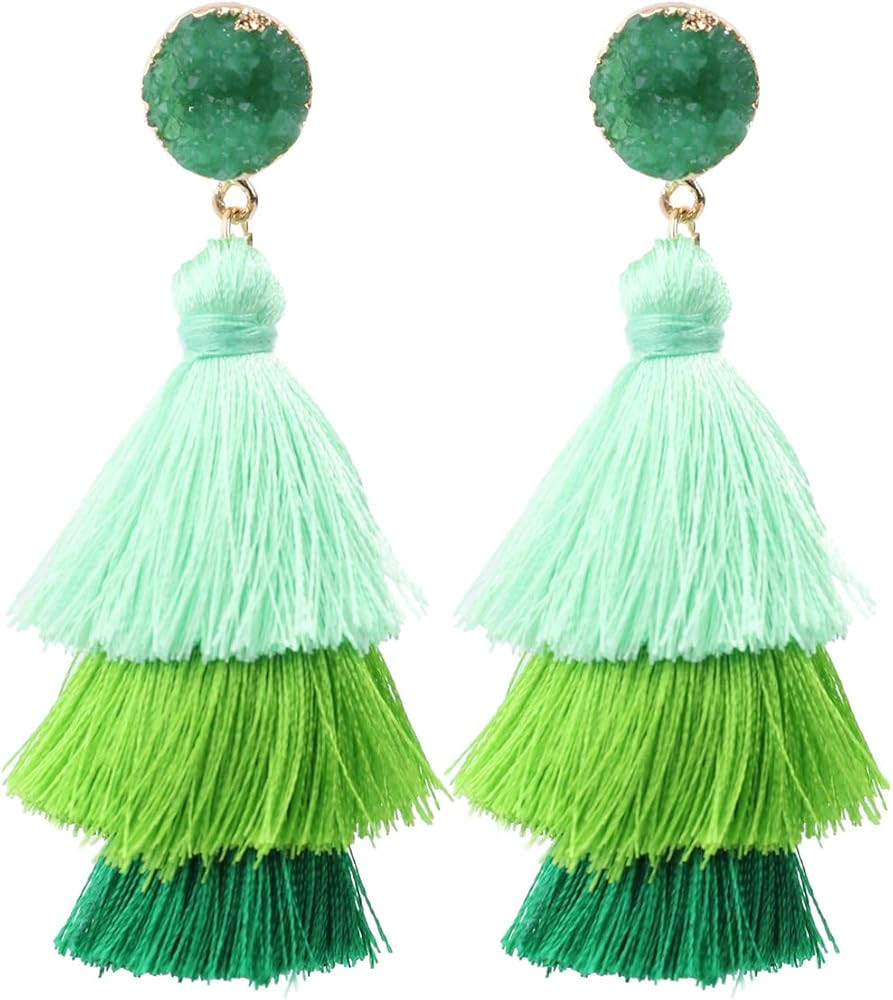 Rave Envy Colorful Tassel Earrings for Women - Layered Tassle Earrings - Choice of Color | Amazon (US)